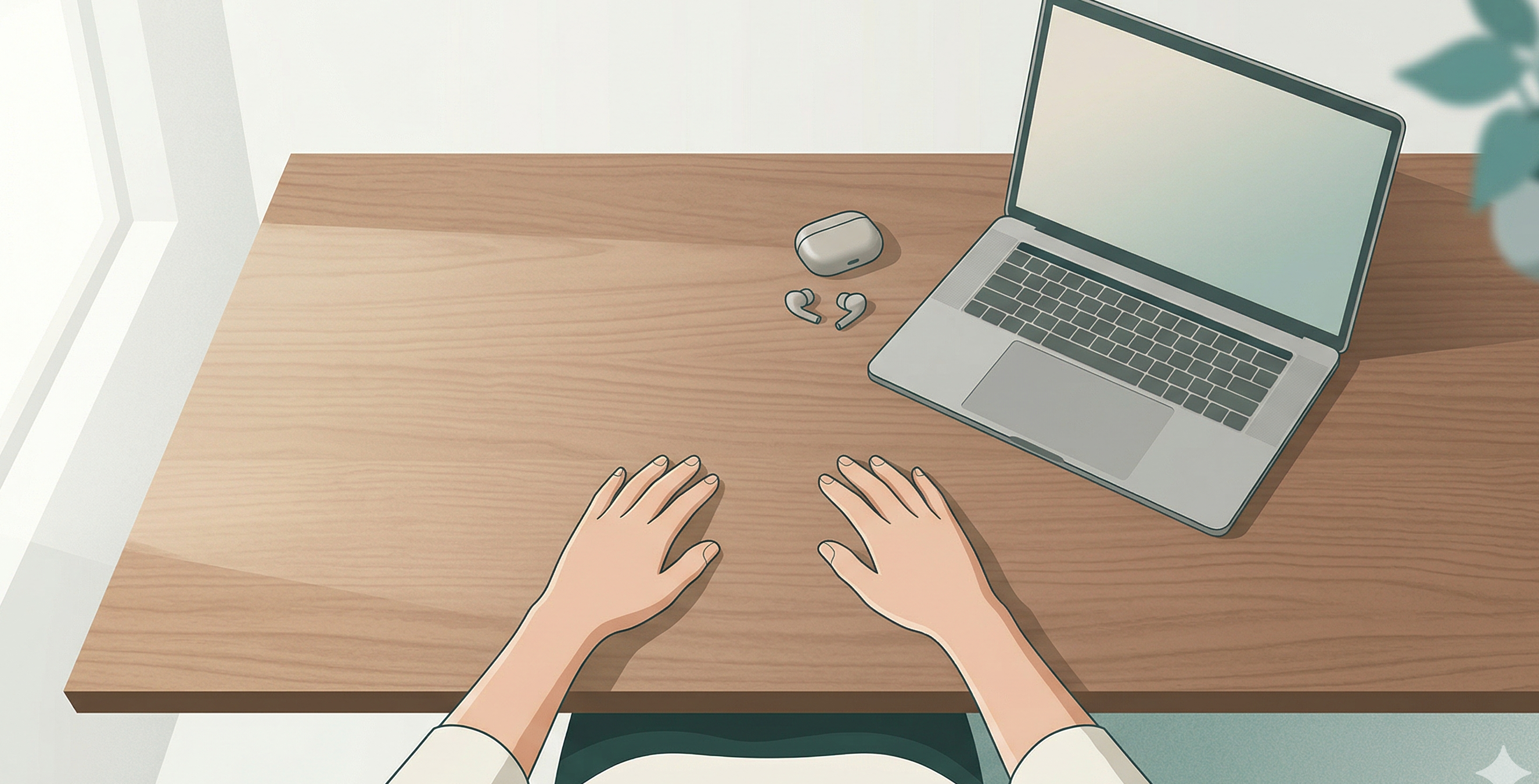 Person practicing a mindfulness breathing exercise at their desk between meetings